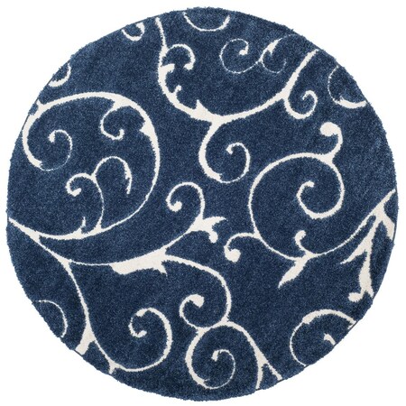 Safavieh 5 x 5 ft. Shag Power Loomed Round Area Rug; Dark Blue & Cream SG455-6511-5R